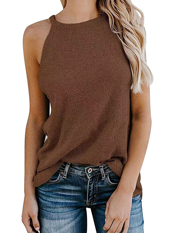 flowersverse Solid Color Loose Halter-Neck Vest Top