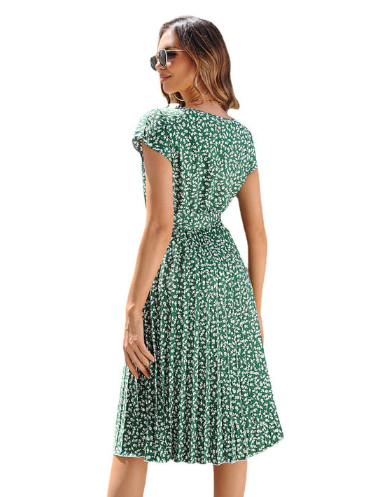 flowersverse Summer Sleeve Round Neck Floral Tie-neck Dresses