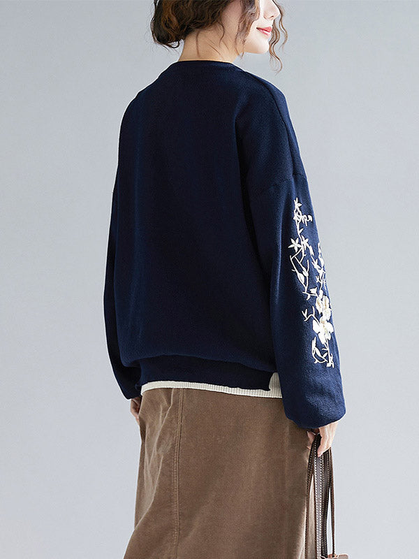 flowersverse Original Embroidere Round-Neck Knitting Sweater
