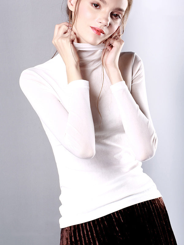 flowersverse 13 Colors High-Neck Solid Color Long Sleeves T-Shirt Top