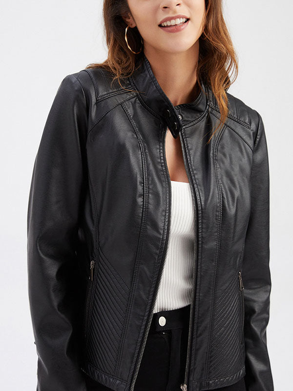 flowersverse Buttoned Pockets Split-Joint Zipper Long Sleeves Plus Size Stand Collar Outerwear Jackets
