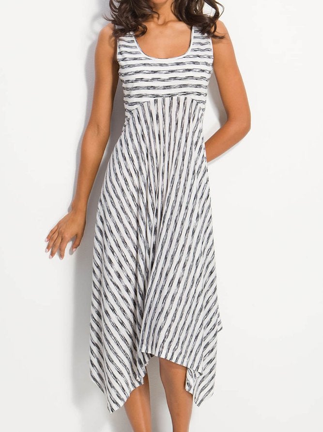 flowersverse Women Midi Stripes Dresses A-Line Daily Cotton-Blend Printed Dresses