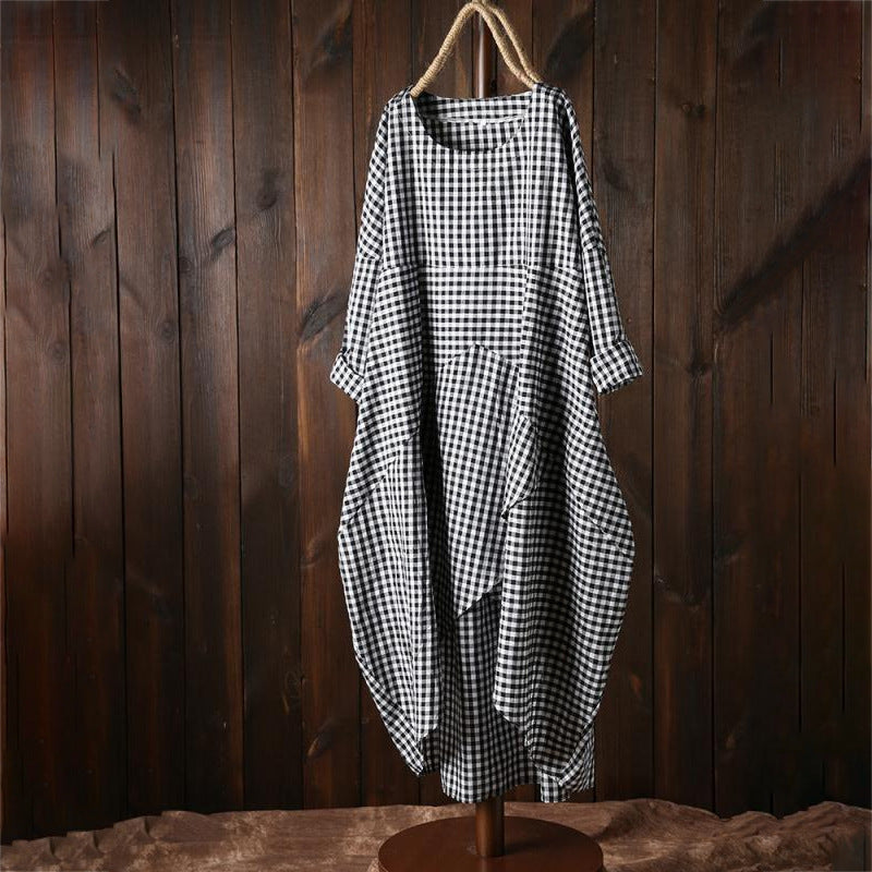 flowersverse Plaid stitching long sleeve casual dress