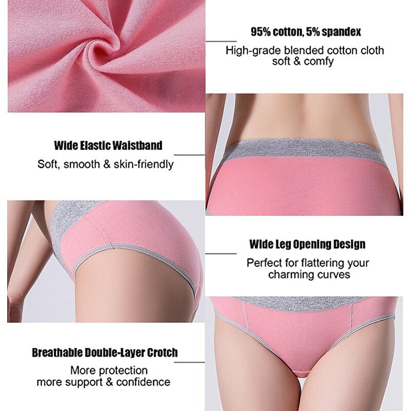 flowersverse Women's Plus Size Basic Vacation Pure Color Shaping Panty Stretchy High Waist Cotton 5 Pieces Green M