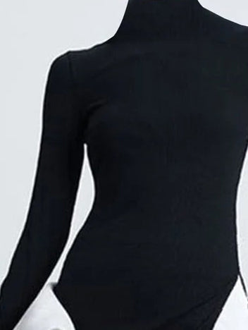 flowersverse Asymmetric Solid Color Long Sleeves Skinny High Neck T-Shirts Tops
