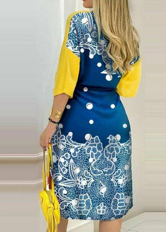 flowersverse Boho Yellow Print Button Chiffon Shirts Dresses Spring LY1930