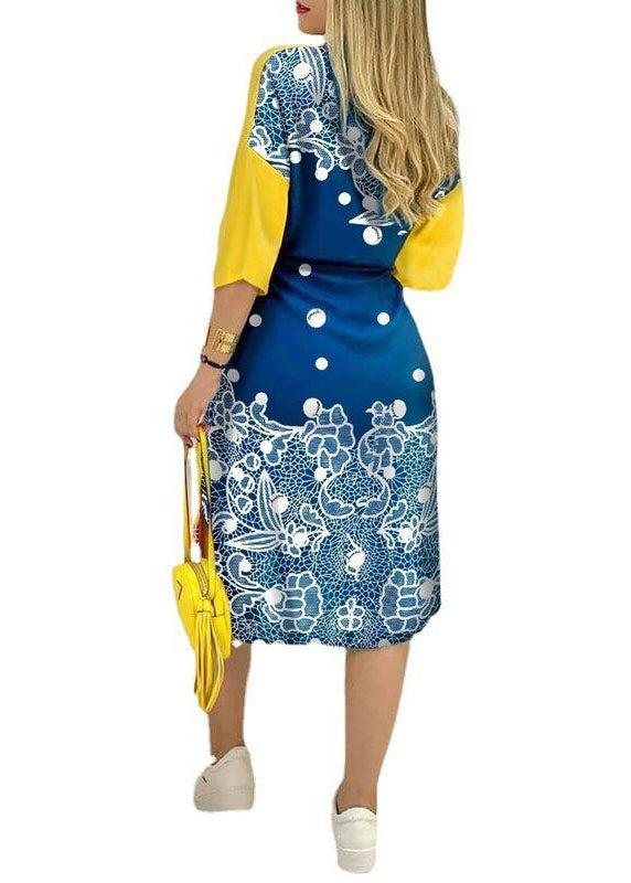 flowersverse Boho Yellow Print Button Chiffon Shirts Dresses Spring LY1930