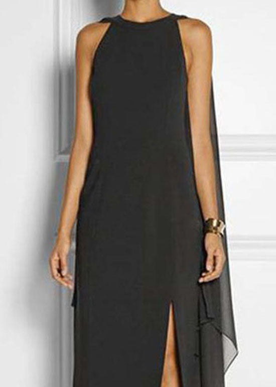 flowersverse Fashion Black Asymmetrical Patchwork Cape Chiffon Dress Summer LY1963