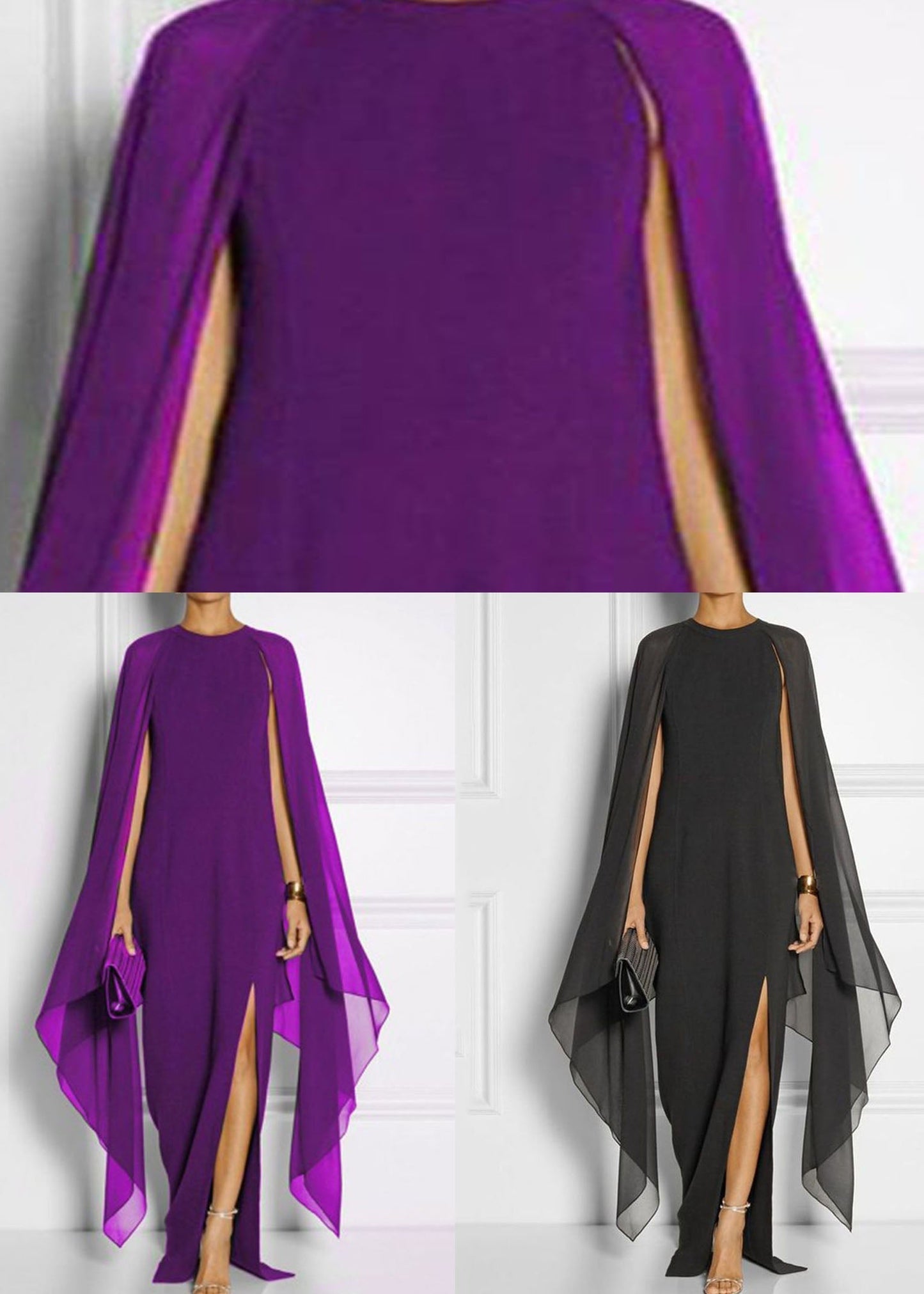 flowersverse Fashion Black Asymmetrical Patchwork Cape Chiffon Dress Summer LY1963