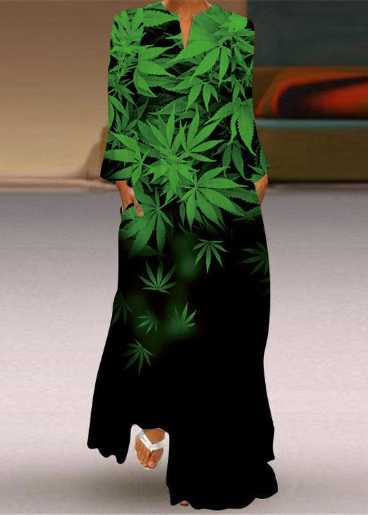 flowersverse Fashion Blue V Neck Print Chiffon Ankle Dress Spring LY1926