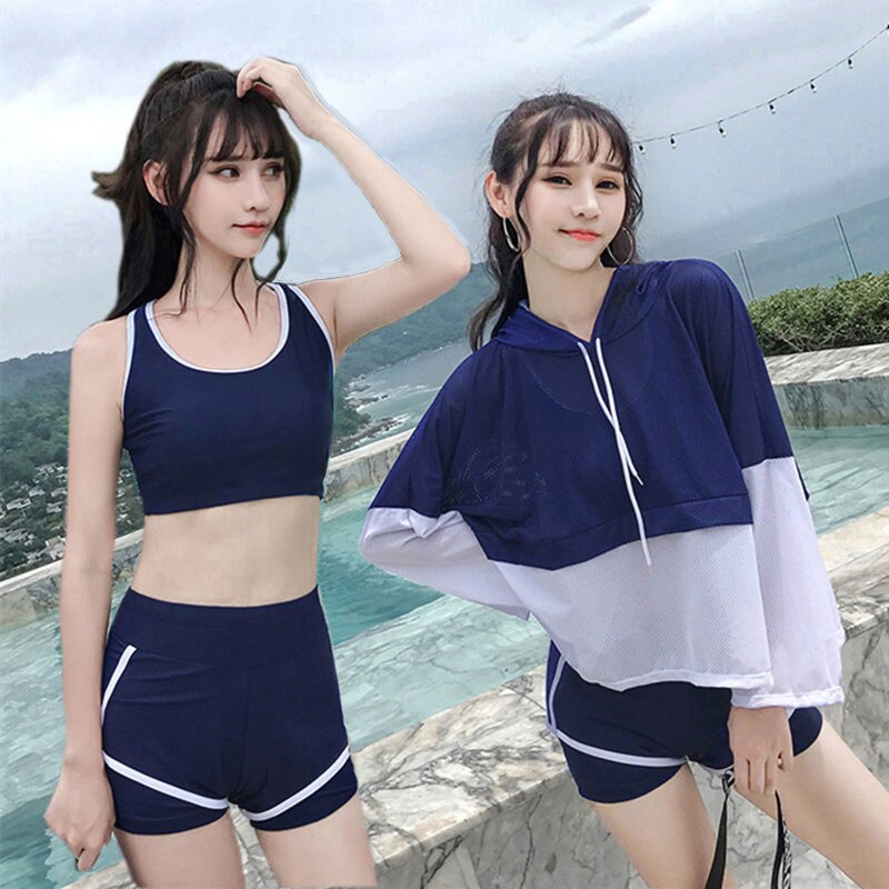 flowersverse 3 Piece Bathing Suit Blue Yellow High Wasit Bikini Women's Swimwear Patchwork Bodysuit Soprt Push Up Swim Suit Cover Up