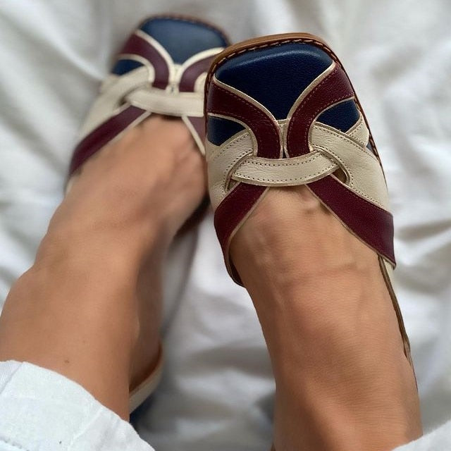 flowersverse Summer Pumps Women Casual Heeled Shoes Retro Style Handmade Square Toe Sandals For Women Slip-On Comfort Ladies Pumps 0823