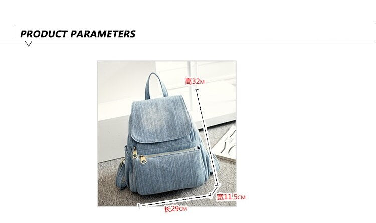 flowersverse Back to school Casual Denim Women Backpack Large Capacity High Quality Canvas Jeans Student Schoolbag Travel Knapsack Rucksack Mochila Blue