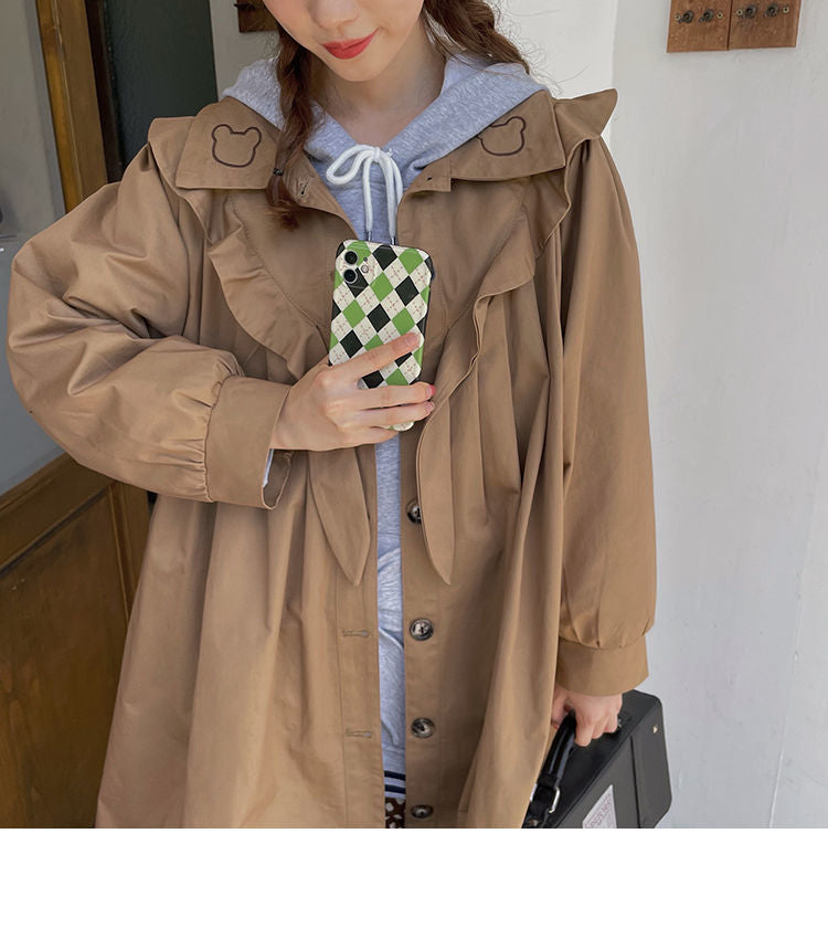 flowersverse Autumn Kawaii Lolita Trench Coat Women Vintage Warm Long Outwear Coats Female Casual Sweet Japanese Style Winter Jacket New