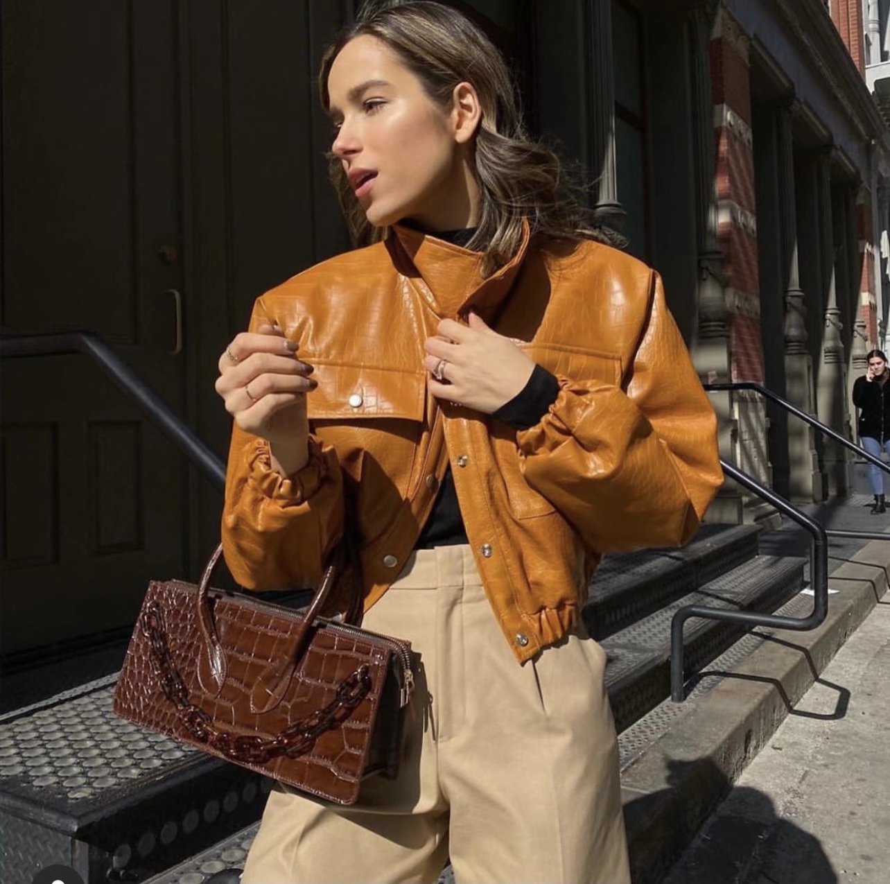 flowersverse Autumn Spring Solid Casual Jacket Women Female Chic Long Sleeve PU Leather Jacket With Quilted Lining Cropped Coat Outwear