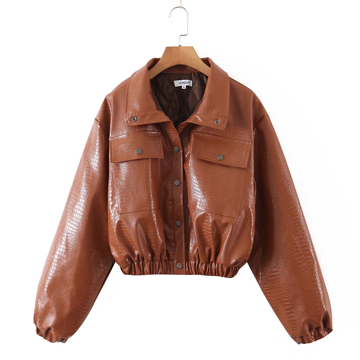 flowersverse Autumn Spring Solid Casual Jacket Women Female Chic Long Sleeve PU Leather Jacket With Quilted Lining Cropped Coat Outwear