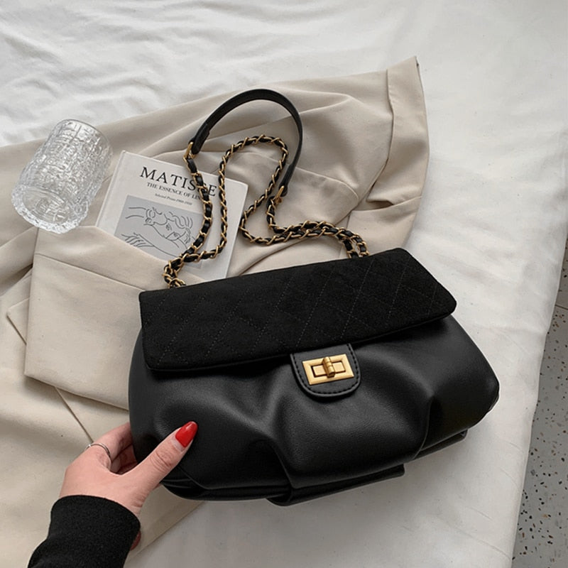 flowersverse Back to school Suede Chain Crossbody Shoulder Bags For Women Trend Vintage Luxury Designer Lingge Thread Sling Ladies Handbags