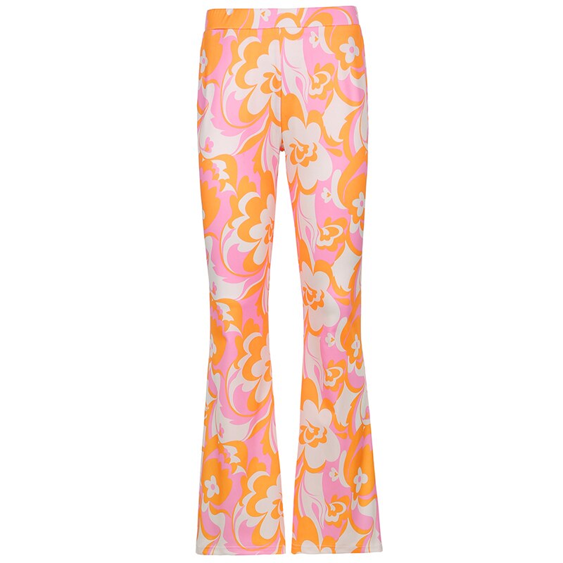 flowersverse Bohemian Style Floral Pants Holiday Slim High Waisted Trousers Vintage Elastic Waist Wide Lege Pants Women Harajuku-0519