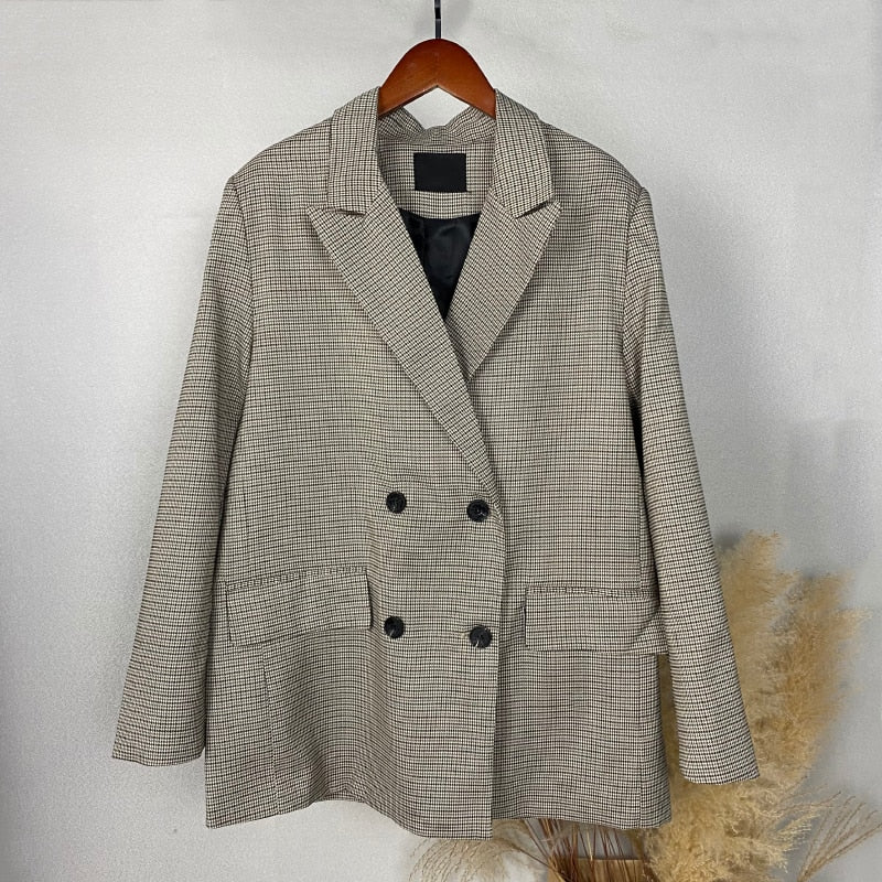 flowersverse Blazer Women Double Breasted Oversized Suits Jacket Official Ladies Loose Long Sleeve Mujer Vestido MS001