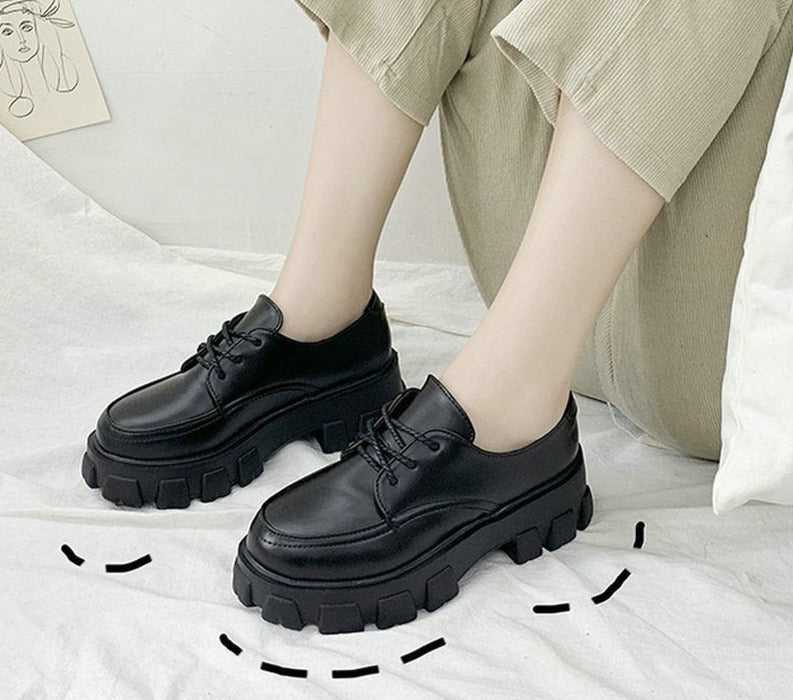 flowersverse Ladies Leather Shoes Platform Heel Women Shoes Luxury Brand High Quality Women Oxford Casual Shoes Womens Flats A62-68
