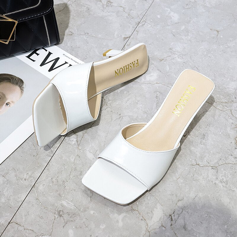 Summer Women's Flip Flops Square Toe Ladies Heel Mules Thick Heel Heels Sandals Slippers Female Fashion Woman Shoes