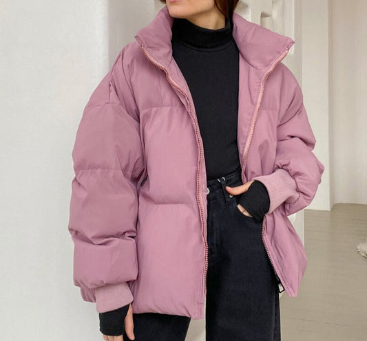 flowersverse Autumn Winter Down Puffer Jacket Woman Thick Bubble Coat Cotton Liner Padded Parkas Female Warm Zipper Outerwear