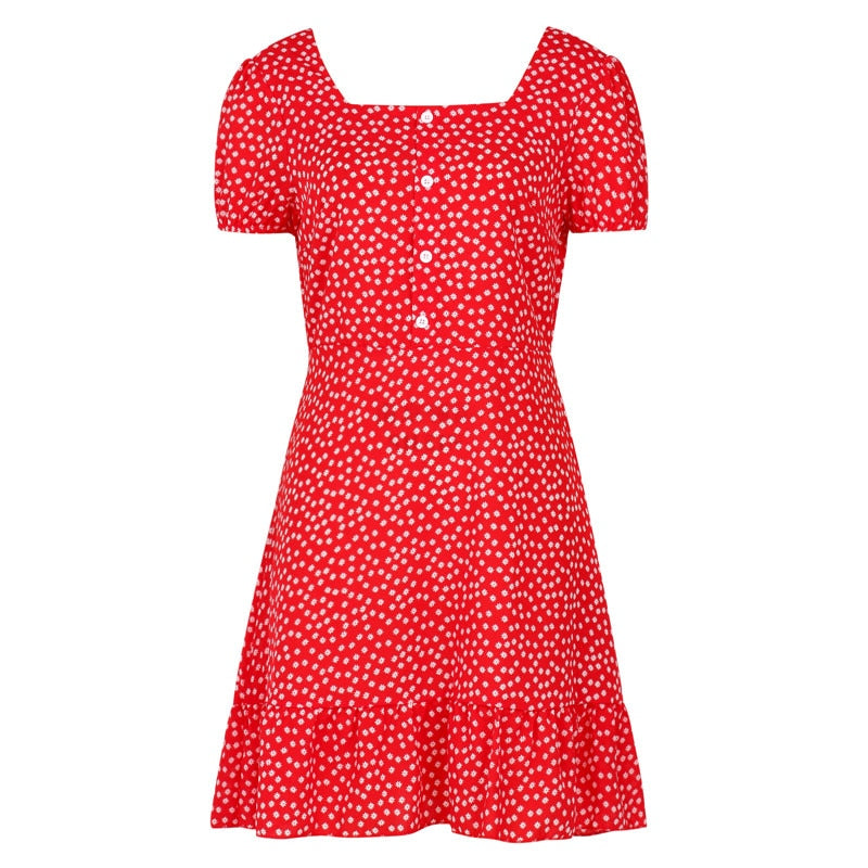 flowersverse Women Dress Boho Floral Ruffle Short Mini Dress Summer Knot V-Neck Party Holiday Dress Femme Vestido De Mujer