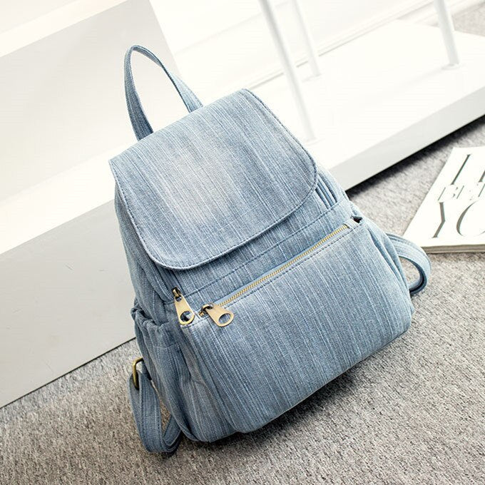 flowersverse Back to school Casual Denim Women Backpack Large Capacity High Quality Canvas Jeans Student Schoolbag Travel Knapsack Rucksack Mochila Blue