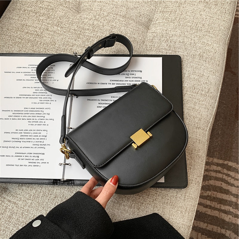 flowersverse Back to school Vintage Semicircle Saddle Shoulder Crossbody Bags For Women Brand Designer Push Lock Small Ladies Handbags Trends