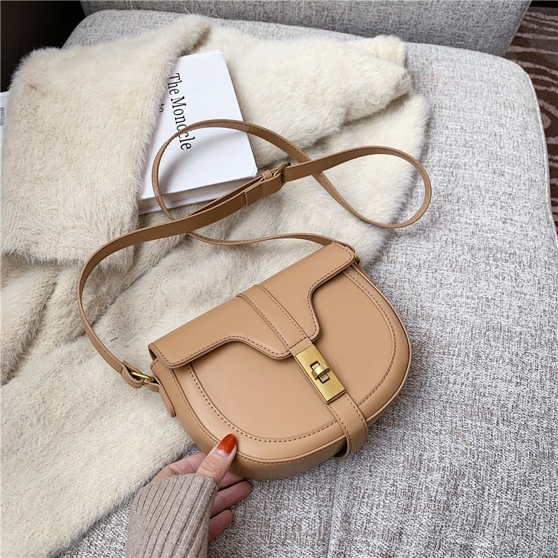 flowersverse Back to school Twist Lock Design Saddle Small Shoulder Crossbody Bags For Women Summer Trends Fashion Brand Flap Ladies Handbags