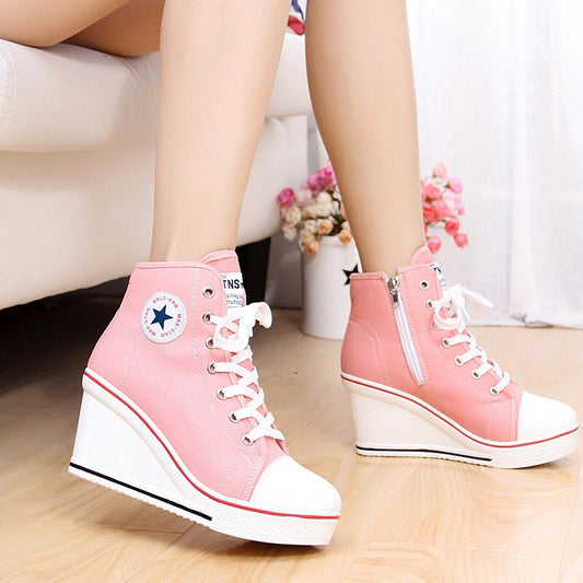 flowersverse Women Classic Wedges Shoes High Top Pumps Women Casual Shoes Female Height Increasing Platform Women Canvas Shoes