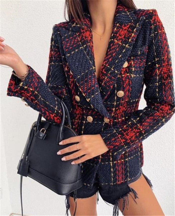flowersverse Autumn Winter Jackets Houndstooth Women's Woolen Coats Women's Wool Jacket Outerwear Office Lady Elegant Fashion Plaid Jacket