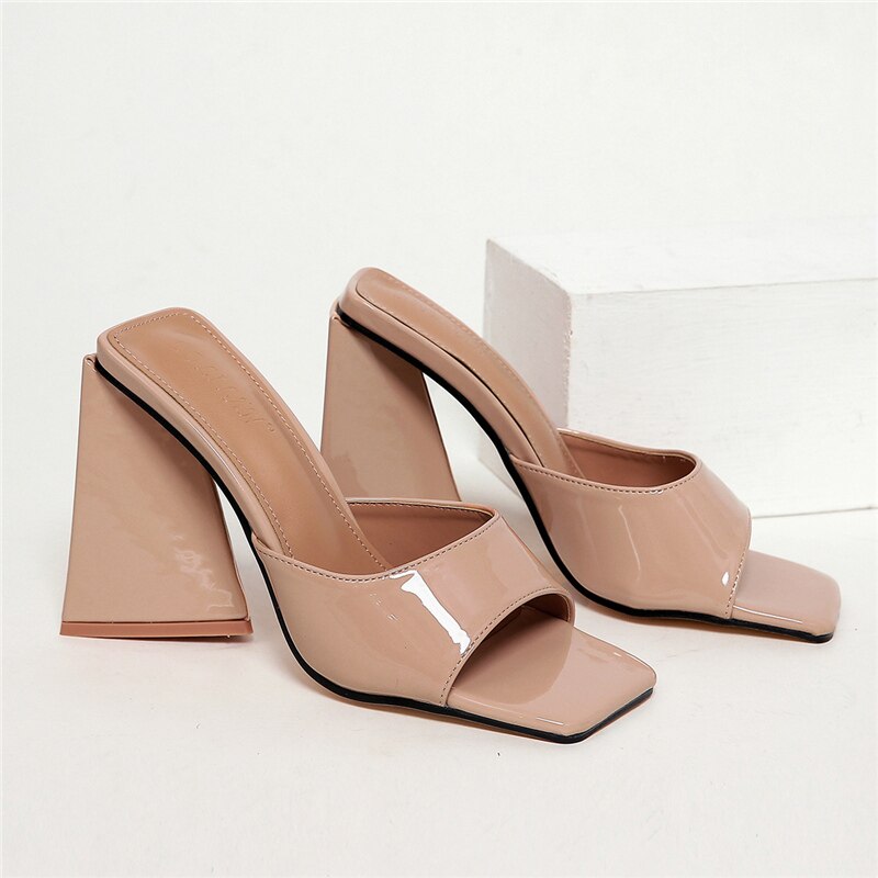 flowersverse Women Design 11cm High Heels Slides Mules Summer Silk Thick Block Heels Sandals Slingback Orange Slipper Party Chunky Shoes