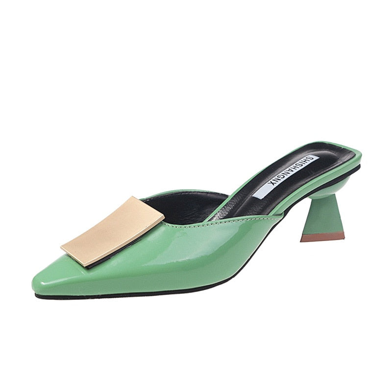 flowersverse Green HOT Summer Pointed toe heel High Heels Sandals lady Pumps slip on Shoes Women party shoes Wedding Slingbacks classics