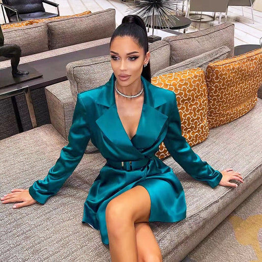 Graduation Gift Big Sale Spring Women Elegant Tunic Mini Blazer Dress Office Lady Bodycon Long Sleeve Evening Party Tunics Dresses Black Green Rose Red