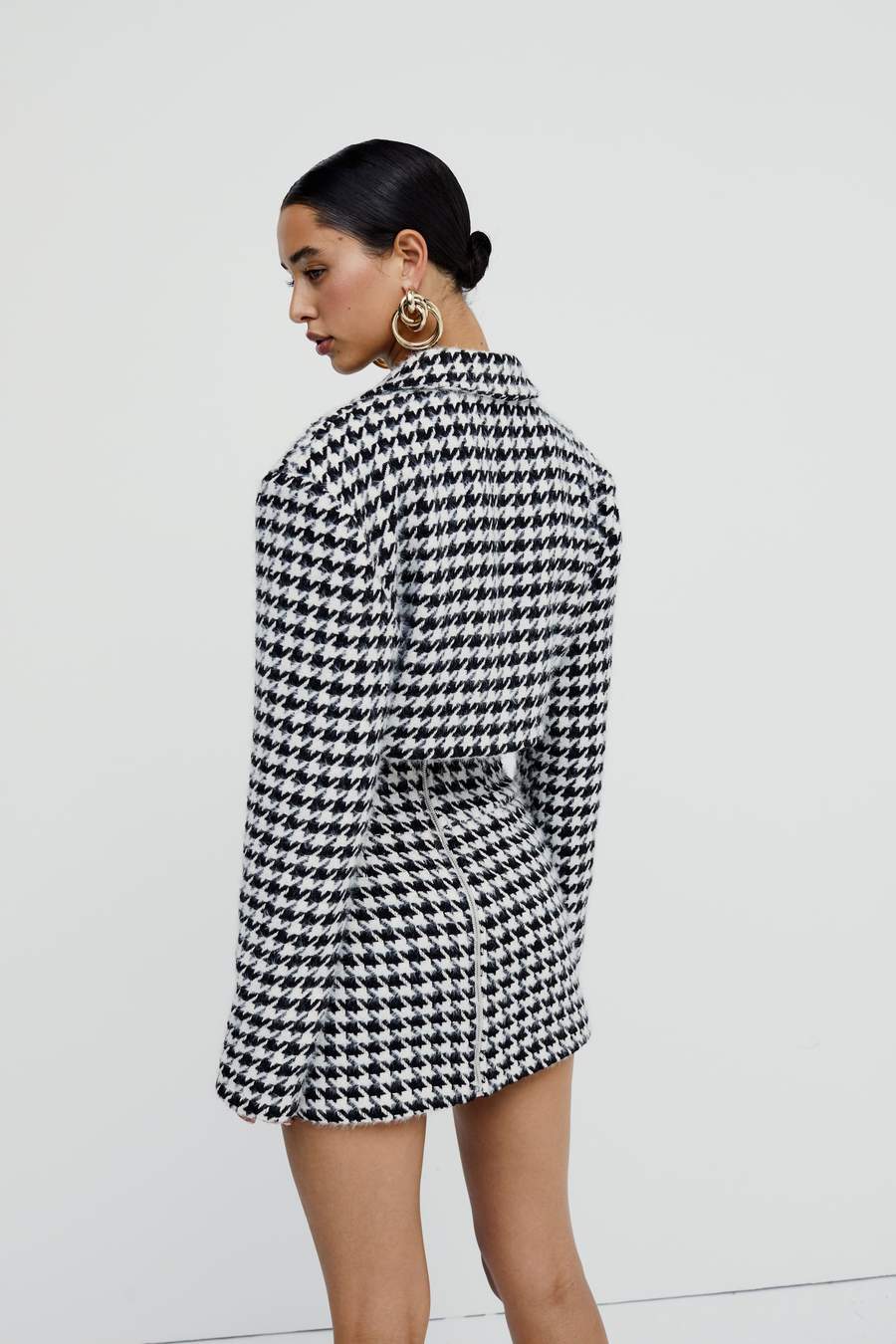 flowersverse Autumn Winter Fashion Tweed Suits Two Piece Set Women Full Sleeve Short Coat Top Women And High Waist Skirt Women's Suit