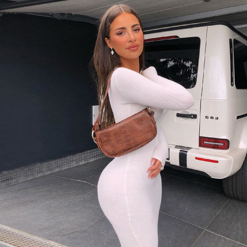 Back to College Women's Dress Ribbed Mesh Midi Dress Long Sleeve V-neck Bodycon Dress Spring Elegant Party Design Dresses Women Casual