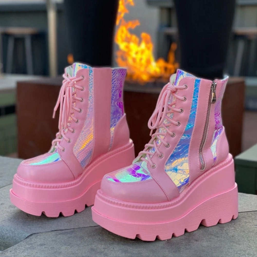 Back to College DoraTasia Gothic Punk Street Women Ankle Boots Platform Wedges High Heels Short Boots New Fashion Design Rivet Cosplay Shoes