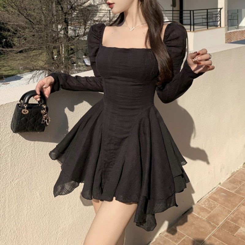 flowersverse Autumn Winter Elegant Kawaii Dress Women Solid Bodycon Sexy Party Mini Dress Female Korean Fashion Designer Chic Dress New