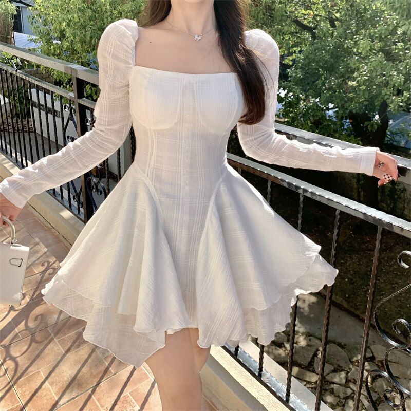 flowersverse Autumn Winter Elegant Kawaii Dress Women Solid Bodycon Sexy Party Mini Dress Female Korean Fashion Designer Chic Dress New