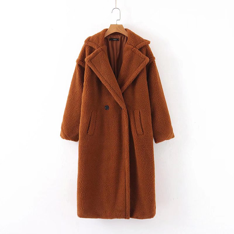 flowersverse Autumn Winter Women's Loose Jackets Lamb Wool Oversize Coats Round Neck Outwear Female Coats Long Sleeve Cotton Clothing