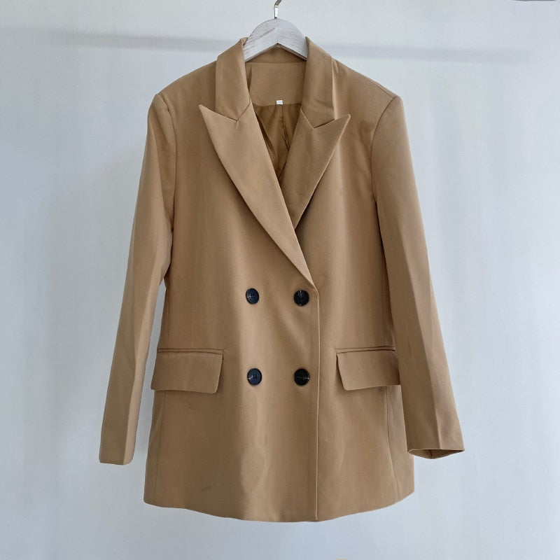 flowersverse Blazer Women Double Breasted Oversized Suits Jacket Official Ladies Loose Long Sleeve Mujer Vestido MS001