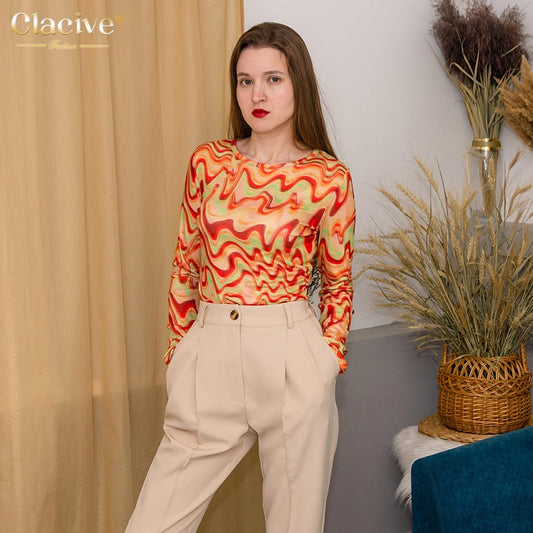 flowersverse Bodycon Printed O Neck Ladies Tshirt Fashion Y2k Stripe Long Sleeve Women Tshirt Casual Slim Knitited Female Tops Summer