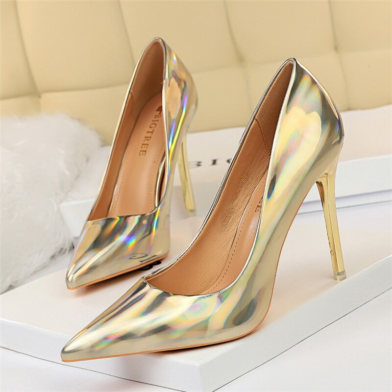 flowersverse Pumps Women Shoes High Heels 10.5cm Blue Green Patent Leather Stiletto Ladies Fetish Wedding Bridal Shoes Plus Size