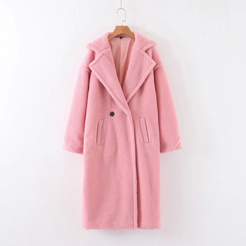 flowersverse Autumn Winter Women's Loose Jackets Lamb Wool Oversize Coats Round Neck Outwear Female Coats Long Sleeve Cotton Clothing