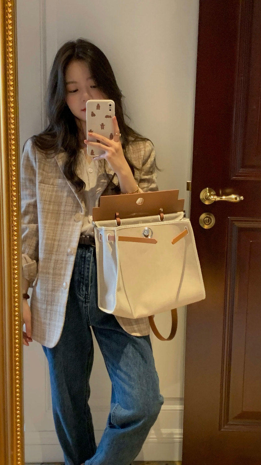 flowersverse Blends Women Classic Retro Plaid Outer Wear Tender All Match College Ladies Fashion French Warm Long Sleeve Casual Elegant Ins