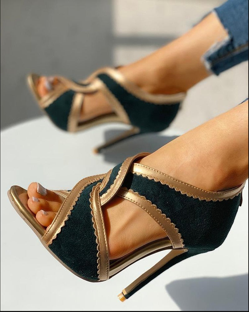 flowersverse Back to College SHY High Heels Women Sandals Summer Gladiator Cross Strappy Open Toe Ladies Shoes Stiletto Bridal Wedding Party Pumps