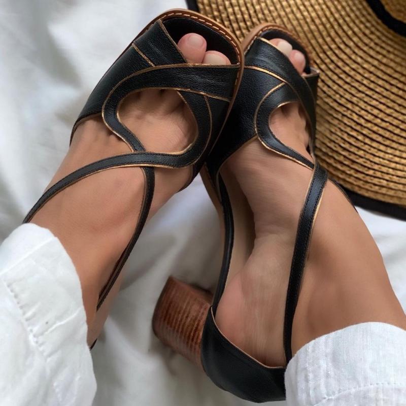 flowersverse Mid Heel Sandals Summer Handmade Ladies Heels Mixed Colors Women Slip-On Peep Toe Ladies Pumps Square Heel Casual Shoes