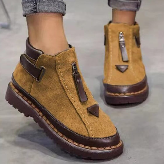 flowersverse New Booties Women's Shoes Fashion Hook & Loop Solid Color Autumn Platform Shoes Women Ankle Boots Ladies Shoes Botas Mujer