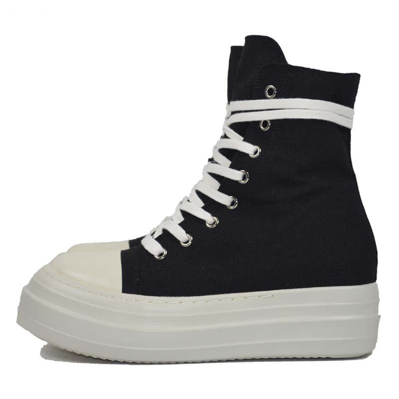 Back to school flowersverse Owen Seak Women Canvas Shoes Luxury Trainers Platform Boots Lace Up Sneakers Casual Height Increasing Zip High-TOP Black Shoes 0823